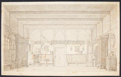 Una casa contadina. Bozza decorativa per "Il matrimonio di Peter" di Schulz e Thaarup da Thomas Bruun