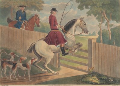 Caccia [due di una serie di dodici]: 7. [Un cavaliere che mette il cavallo a un cancello] da Thomas Burford