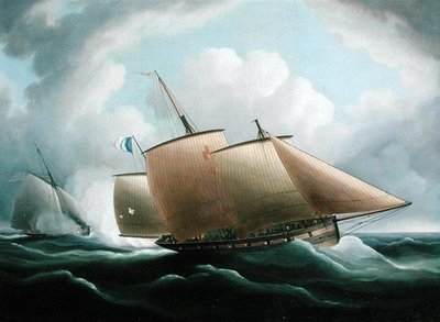 Un lugger francese inseguito da un cutter inglese da Thomas Buttersworth