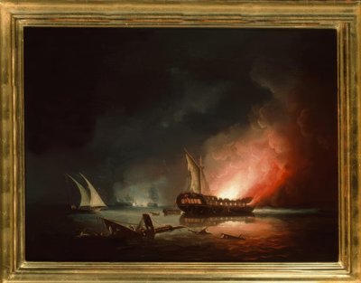 Fregata in fiamme dopo una battaglia navale da Thomas Buttersworth