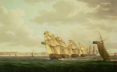 Nelson sul "Theseus" con lo Squadrone Costiero al largo di Cadice, luglio 1797 da Thomas Buttersworth