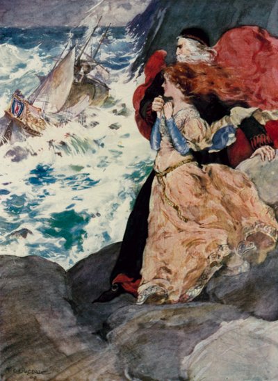 Prospero e Miranda guardano la tempesta (litografia a colori) da Thomas Cantrell Dugdale