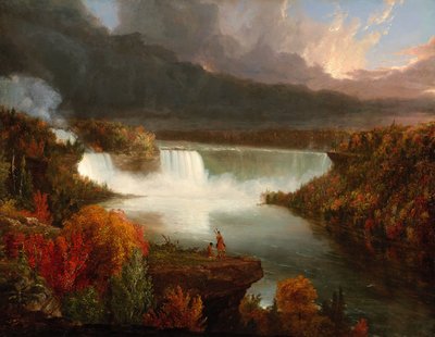 Vista lontana delle cascate del Niagara da Thomas Cole