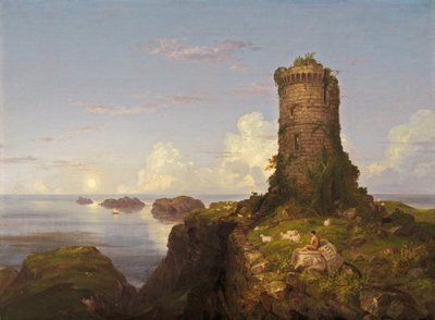 Scena costiera italiana con torre in rovina da Thomas Cole