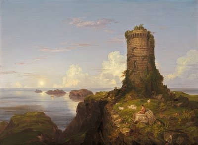 Costa italiana con rovina di torre da Thomas Cole