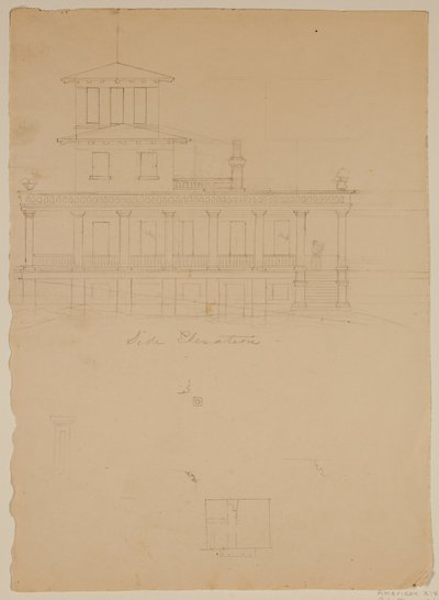 Elevazione laterale della villa proposta a Catskill da Thomas Cole