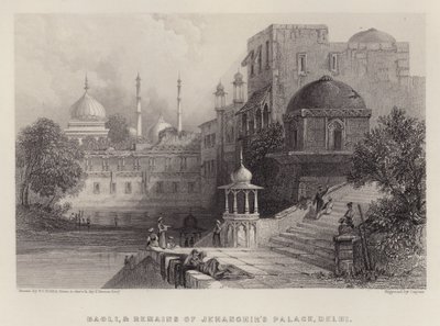 Baoli e Resti del Palazzo di Jehanghir, Delhi (litografia a colori) da Thomas Colman (after) Dibdin