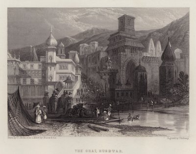 Il Ghat, Hurdwar (litografia a colori) da Thomas Colman (after) Dibdin