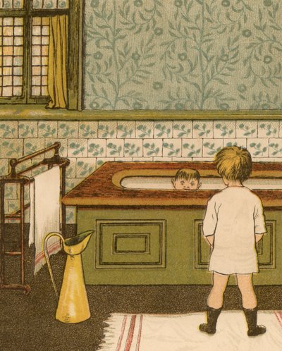 Vita domestica: bambino che fa il bagno in bagno da Thomas Crane
