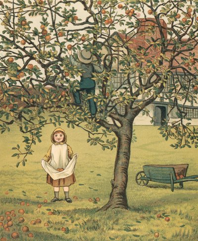 Vita domestica: bambini che raccolgono mele nel frutteto da Thomas Crane