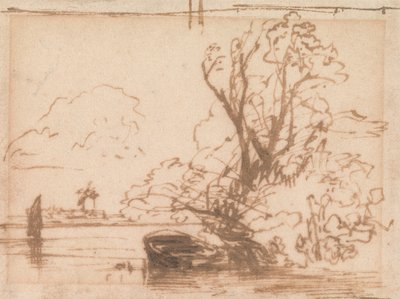 Una barca ormeggiata sulla riva di un fiume da Thomas Creswick