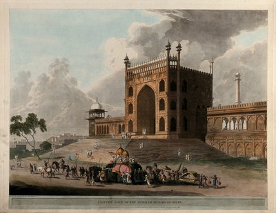 Porta orientale del Jummah Musjid di Delhi da Thomas Daniell