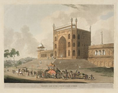 Porta orientale del Jummah Musjid di Delhi da Thomas Daniell
