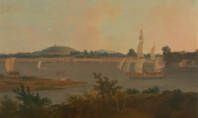 Pinnace che naviga lungo il Gange oltre il forte di Monghyr da Thomas Daniell