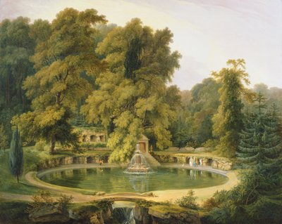 Tempio, fontana e grotta nel parco di Sezincote da Thomas Daniell