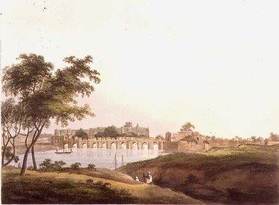 Il ponte a Juonpore, Bengala, inciso da H. Merke, pubblicato da Edward Orme 1804 da Thomas Daniell