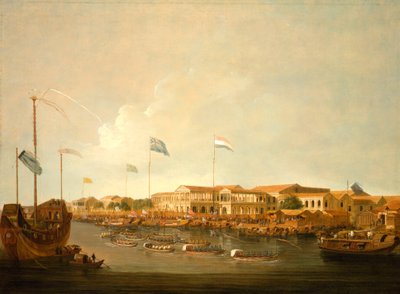I Hongs a Canton da sud-est, con una regata sul fiume Pearl da Thomas Daniell