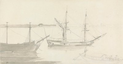 Due navi ormeggiate e una barca da pesca da Thomas Daniell