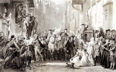 Il principe Carlo Edoardo (1720-88) e gli Highlander entrano a Edimburgo dopo la battaglia di Preston, 21 settembre 1745 da Thomas Duncan
