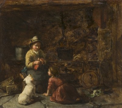 Interno di cottage con due bambini, c.1850 da Thomas Faed