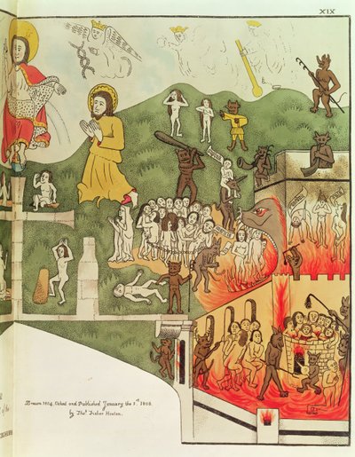Il Giudizio Universale, dopo un dipinto originale nella Cappella della Trinità a Stratford Upon Avon, Warwickshire da Thomas Fisher Hoxton