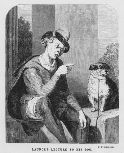 La lezione di Launce al suo cane, Due gentiluomini di Verona (incisione) da Thomas Francis (after) Dicksee