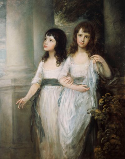 Un gruppo di ritratti delle signorine Sloper, entrambe in piedi quasi a figura intera in abiti bianchi con fasce blu da Thomas Gainsborough
