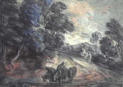 Paesaggio boscoso con cavalli che bevono da Thomas Gainsborough