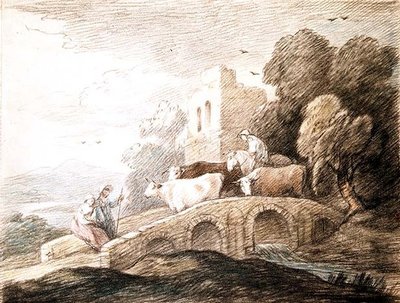 Un ponte con bestiame che passa sopra da Thomas Gainsborough
