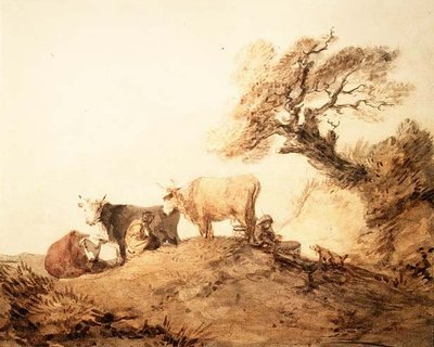 Bovini con mandriani e un cane sotto un albero da Thomas Gainsborough