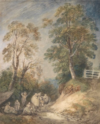 Strada di campagna con zingari che riposano da Thomas Gainsborough