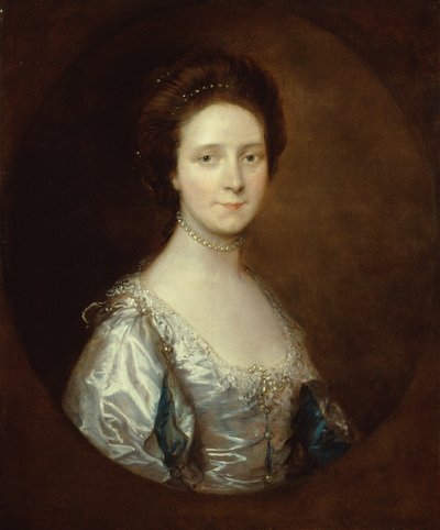 Elizabeth Parry con un vestito bianco e maniche blu da Thomas Gainsborough