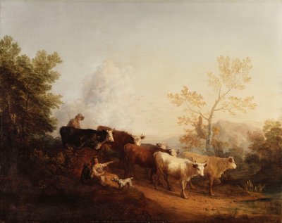 Sera; Paesaggio con bestiame che torna a casa da Thomas Gainsborough