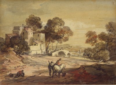 Paesaggio italianeggiante con viaggiatori su una strada tortuosa da Thomas Gainsborough