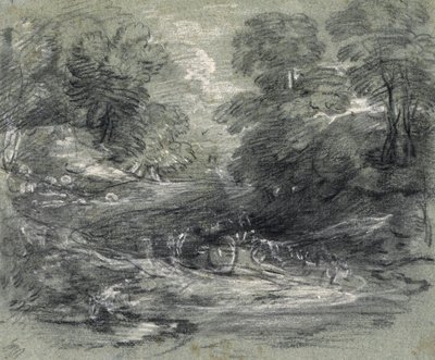 Paesaggio con carro agricolo su un sentiero tortuoso tra gli alberi da Thomas Gainsborough