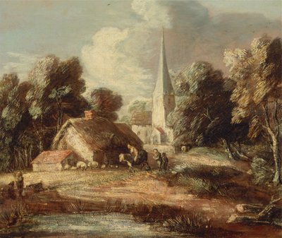 Paesaggio con cottage e chiesa, tra il 1771 e il 1772 da Thomas Gainsborough