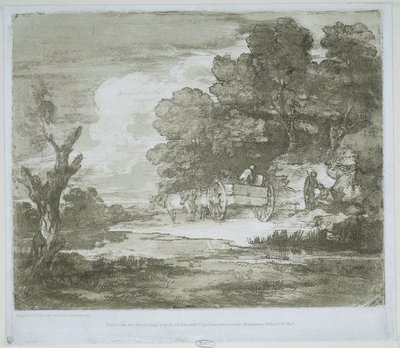 Paesaggio con un carro trainato da cavalli lungo una riva e un bordo boschivo da Thomas Gainsborough