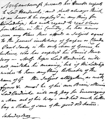Lettera di Gainsborough a Lord Hardwicke esponendo le sue opinioni sulla pittura della natura e del paesaggio in Inghilterra, c.1760-70 da Thomas Gainsborough