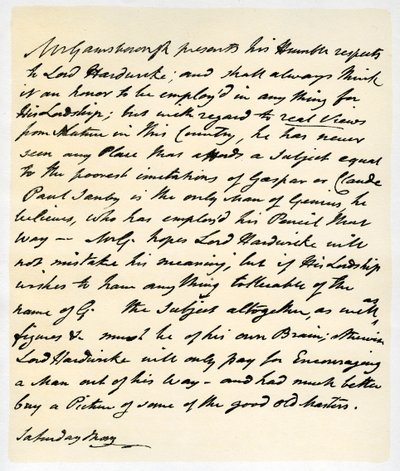Lettera di Thomas Gainsborough a Lord Hardwicke, c1760-1770 da Thomas Gainsborough