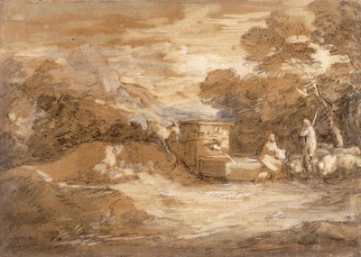 Paesaggio montano con figure, pecore e fontana da Thomas Gainsborough