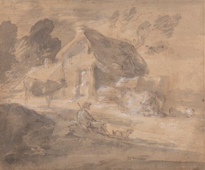 Paesaggio Aperto con Figure, Mucche e Cottage da Thomas Gainsborough