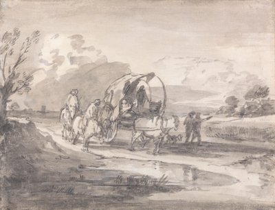 Paesaggio aperto con cavalieri e carro coperto da Thomas Gainsborough