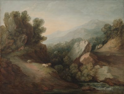 Paesaggio roccioso e boscoso con una valle e una diga da Thomas Gainsborough
