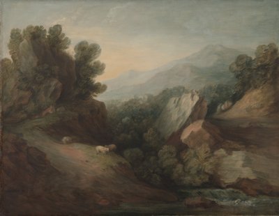 Paesaggio roccioso e boscoso con una valle e una diga da Thomas Gainsborough