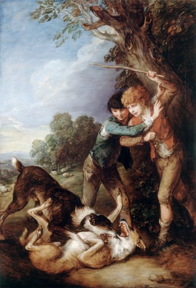 Due pastorelli con cani che combattono da Thomas Gainsborough