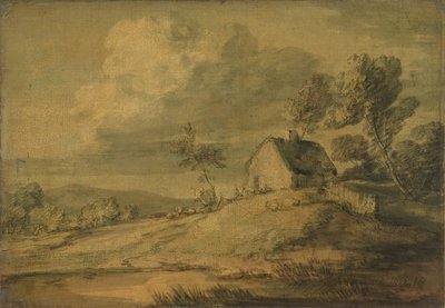 Paesaggio boscoso con cottage, mucche e pecore, ca. 1770 da Thomas Gainsborough