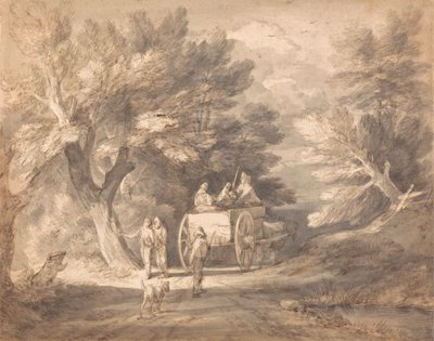 Paesaggio boscoso con carro di campagna e figure che camminano lungo un sentiero da Thomas Gainsborough