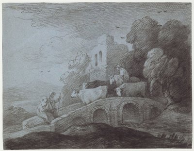 Paesaggio boscoso con mandriano che guida il bestiame da Thomas Gainsborough