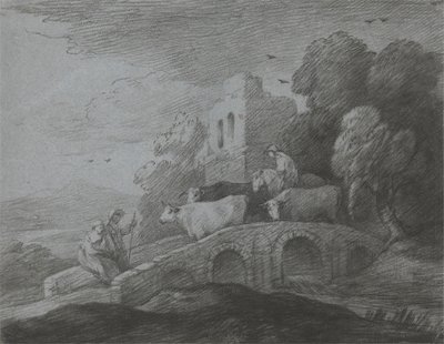 Paesaggio Boschivo con Mandriano che Guida il Bestiame su un Ponte, Amanti Rustici e Castello in Rovina da Thomas Gainsborough