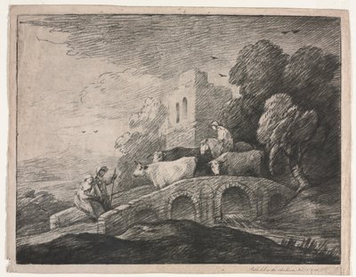 Paesaggio boscoso con mandriani che guidano il bestiame da Thomas Gainsborough